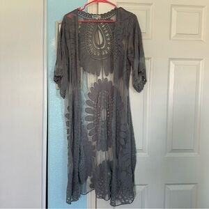 Sheer Gray Lace Floral Kimono